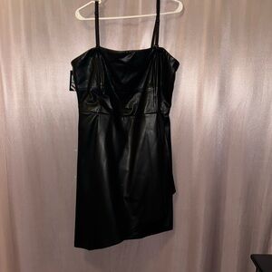 Puls size black pleather strapless dress